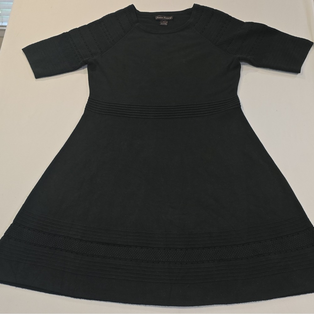 Jessica Howard dark green Knit Fit & Flare Sweater Dress Round Neck Short Sleeve